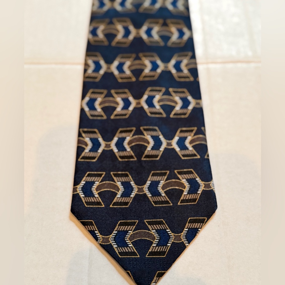 Puritan Navy and Gold Geometric Silk Tie